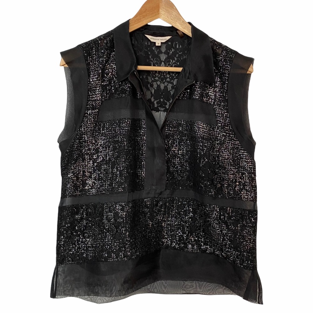 Rebecca Taylor Collared Blouse Black Size 10